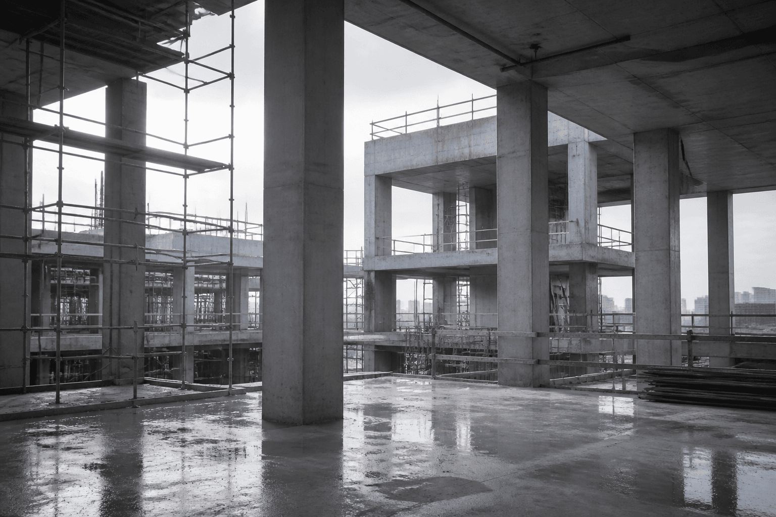 Concrete construction site atmosphere